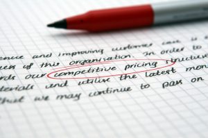 We offer competitive prices competitive pricing marked in a notebook
