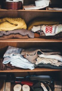 Wardrobe in closet.