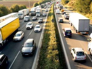 Our spacious and equipped moving trucks ensure the additional safety of your items. Moving trucks and cars on the road.